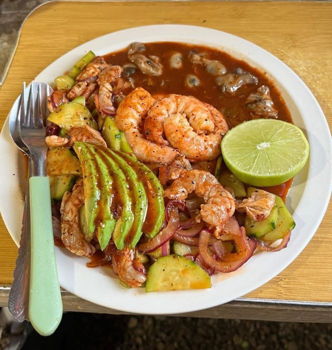 Shrimp and avocado seafood plate